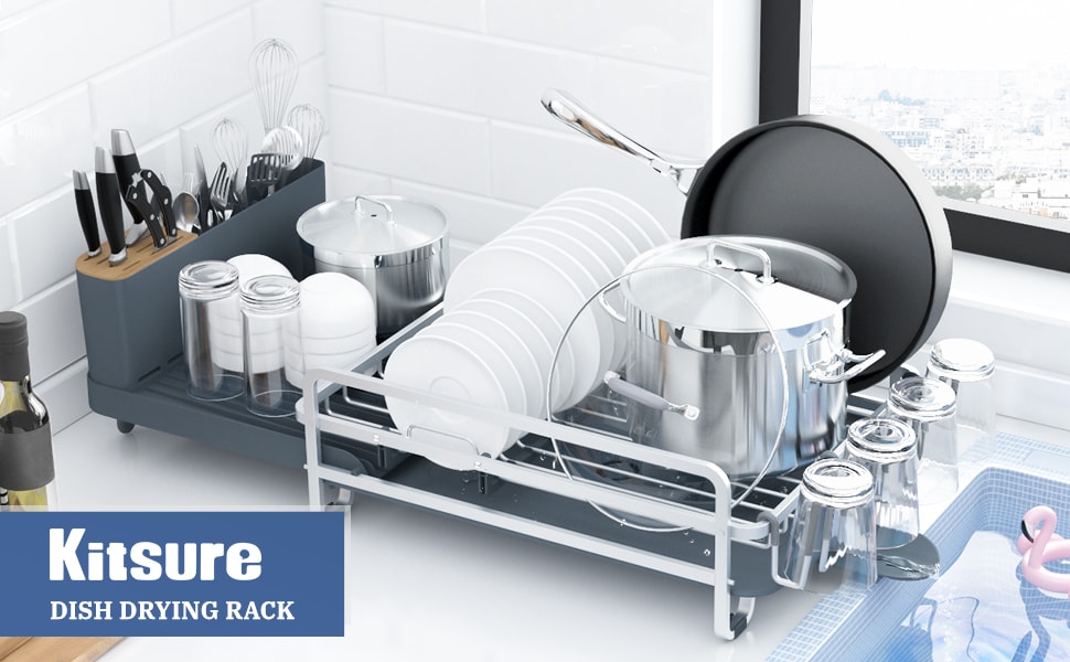 Kitsure Large Dish Drying Rack Extendable Dish Rack Multifunctional