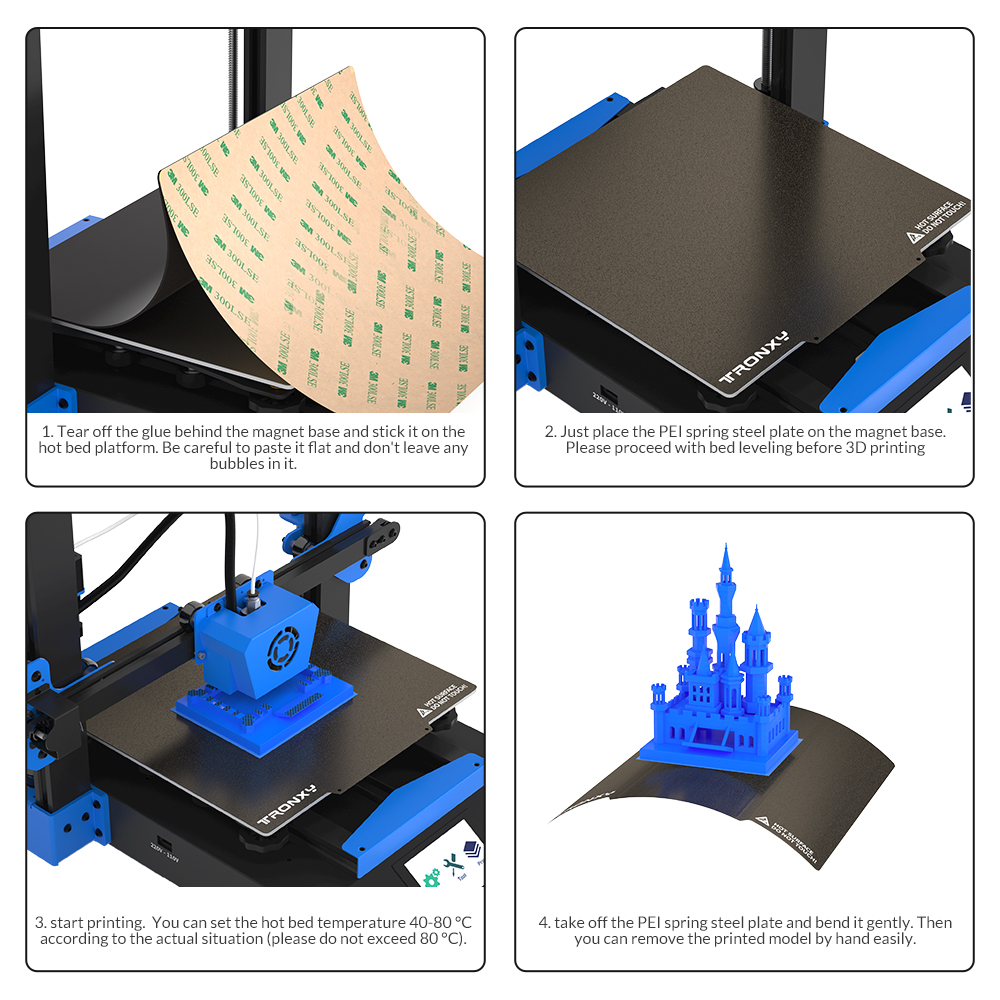 Yeacher Imprimante 3D Hotbed Spring Steel Sheet PEI Build Platform 235x235mm/9.3x9.3in  avec plaque arrière magnétique 