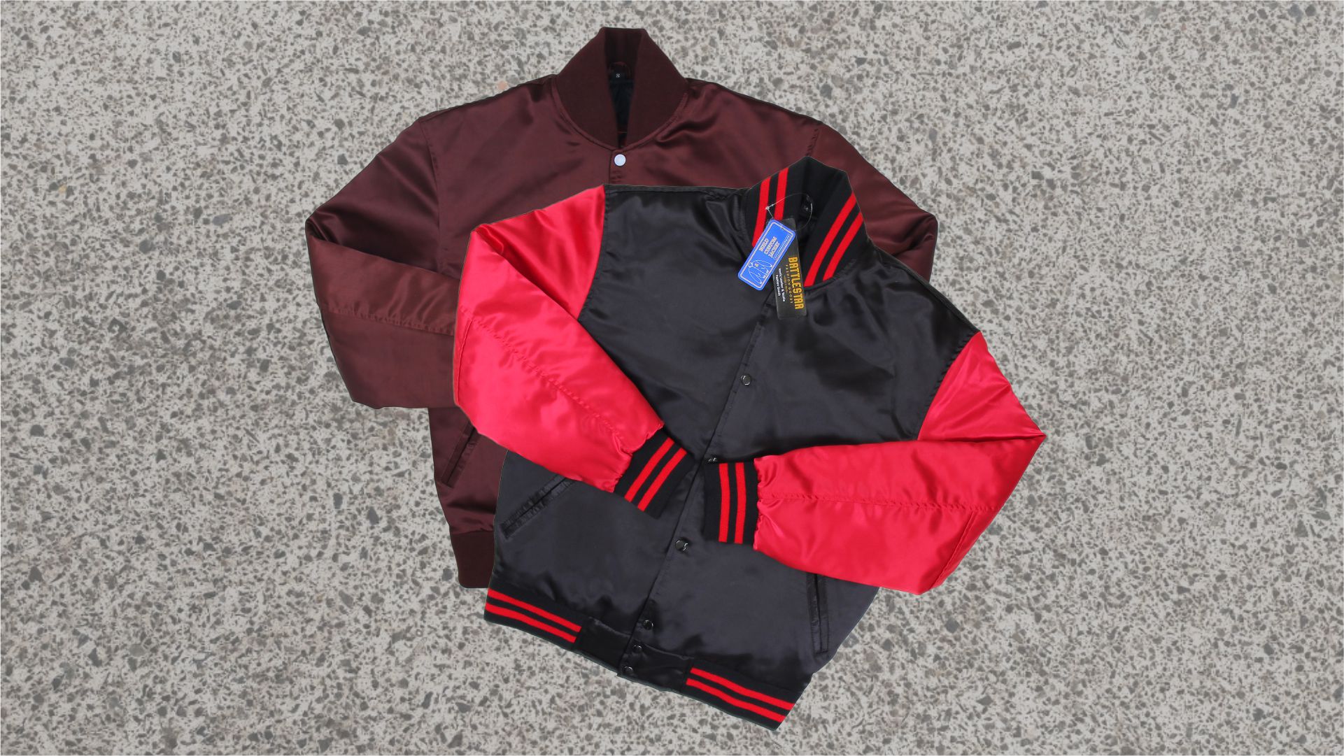 White Satin Baseball Jacket with Red pockets and Knit lines