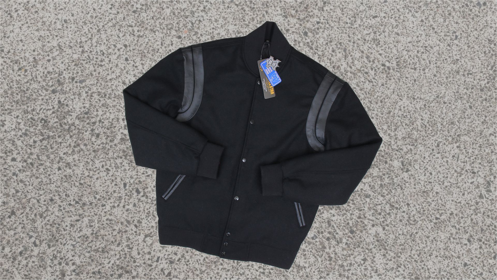 All Black Varsity Jacket with Shoulder Inserts