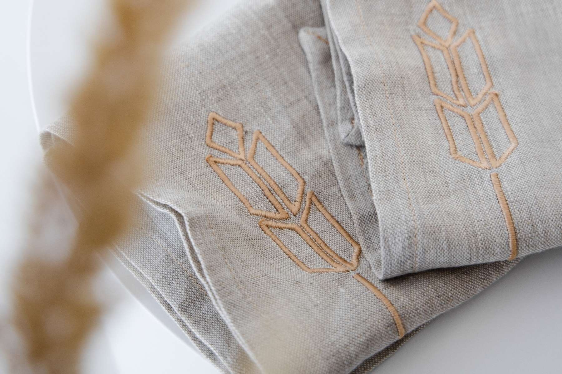 linen embroidered table runner grey