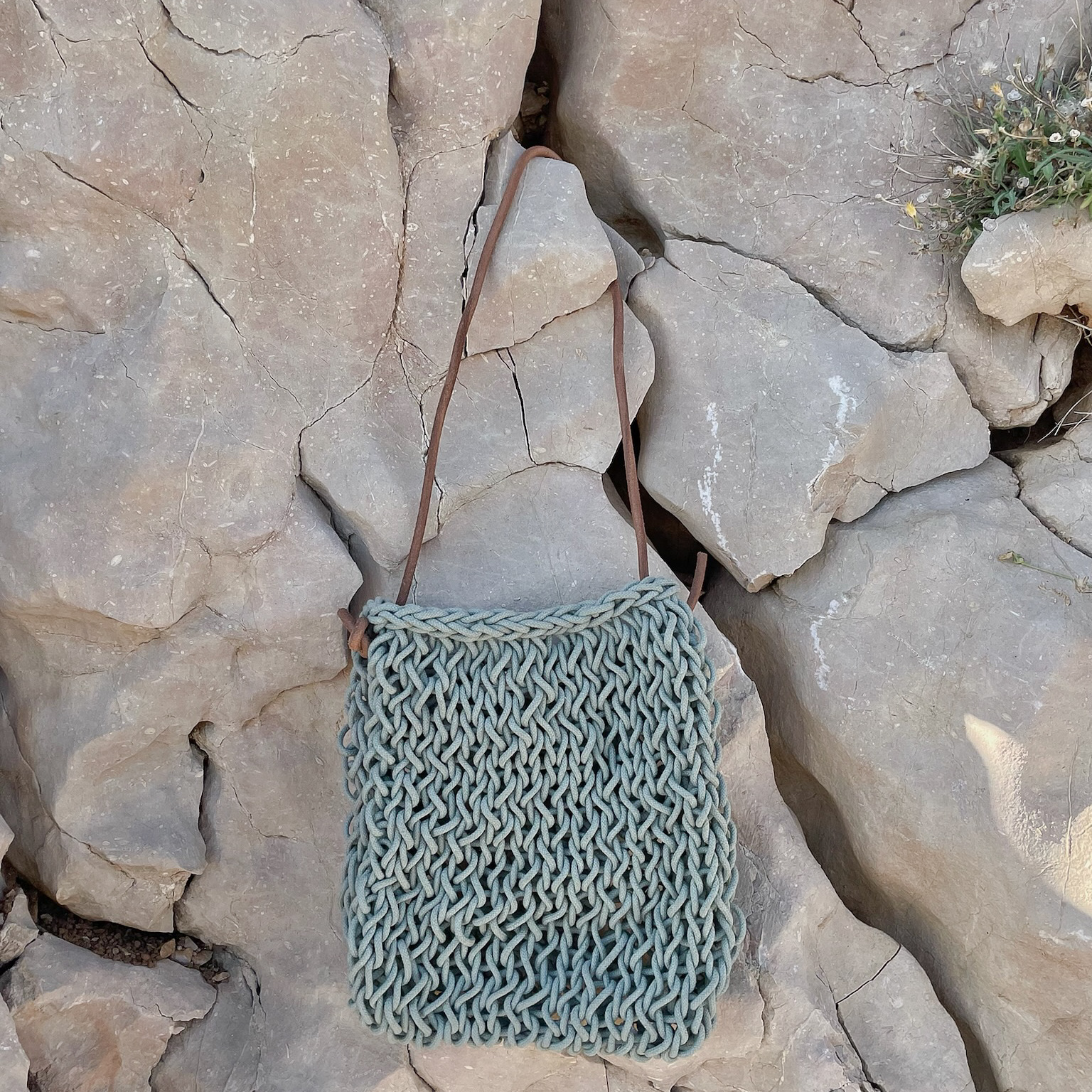 boho handknit bag seafoam trendy stylish ethically made