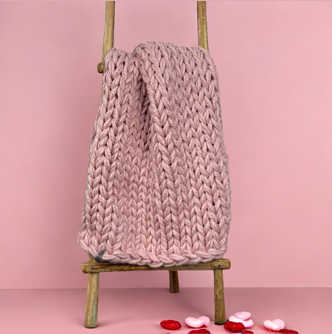 pink chunky knit blanket