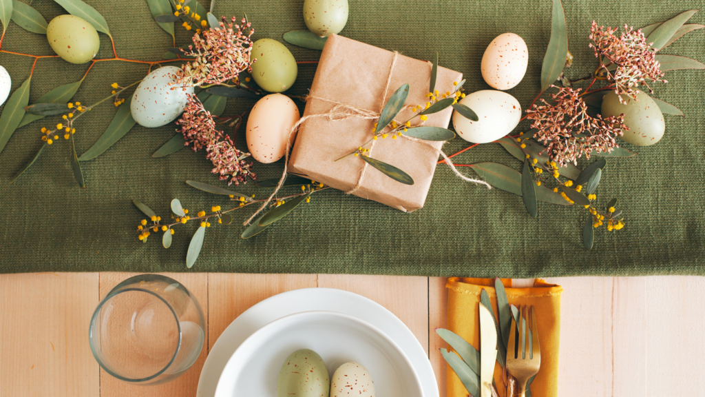 olive green table runner European linen