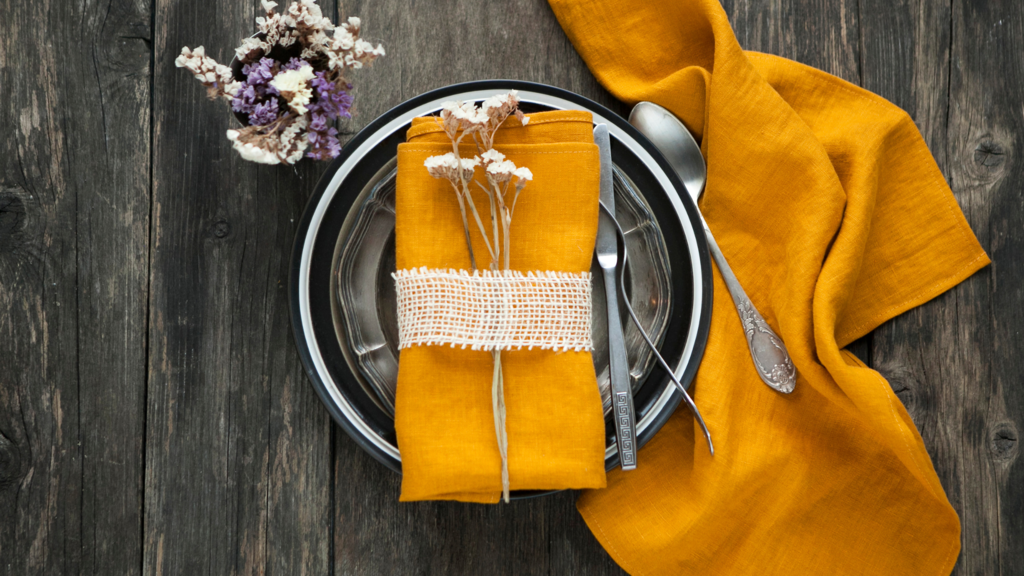 mustard yellow linen table runner