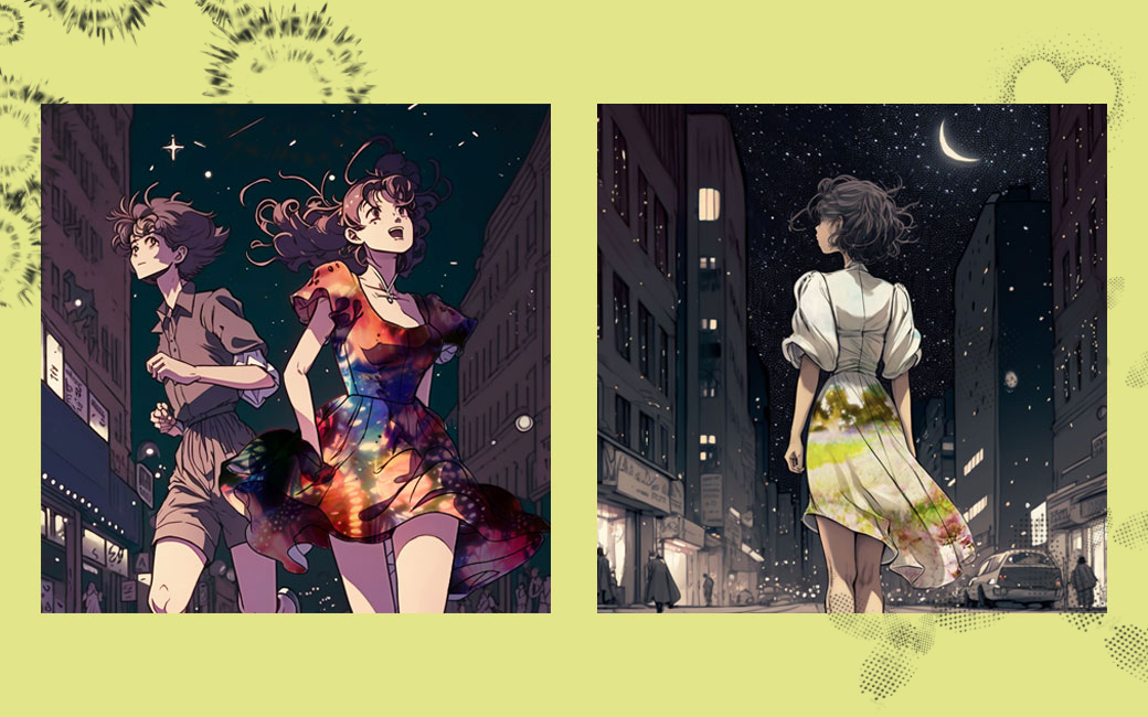Drawings of Akira and Mika characters from And Our Label capsule, queer fashion lgbt fashion non binary fashion