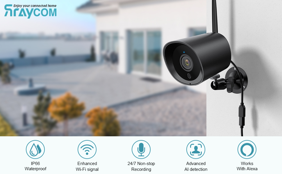 Cámara de seguridad wifi 2K en la nube para exteriores y hogar, cámara IP  inalámbrica Rraycom de 3 MP (pulg-in) con visión nocturna, detección de