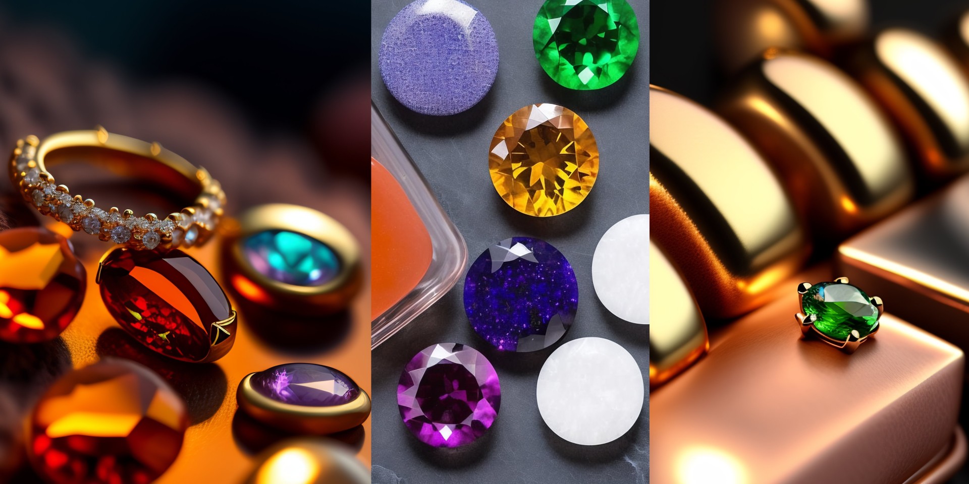 Gemstone jewelry featuring diamonds, sapphires, rubies, and more