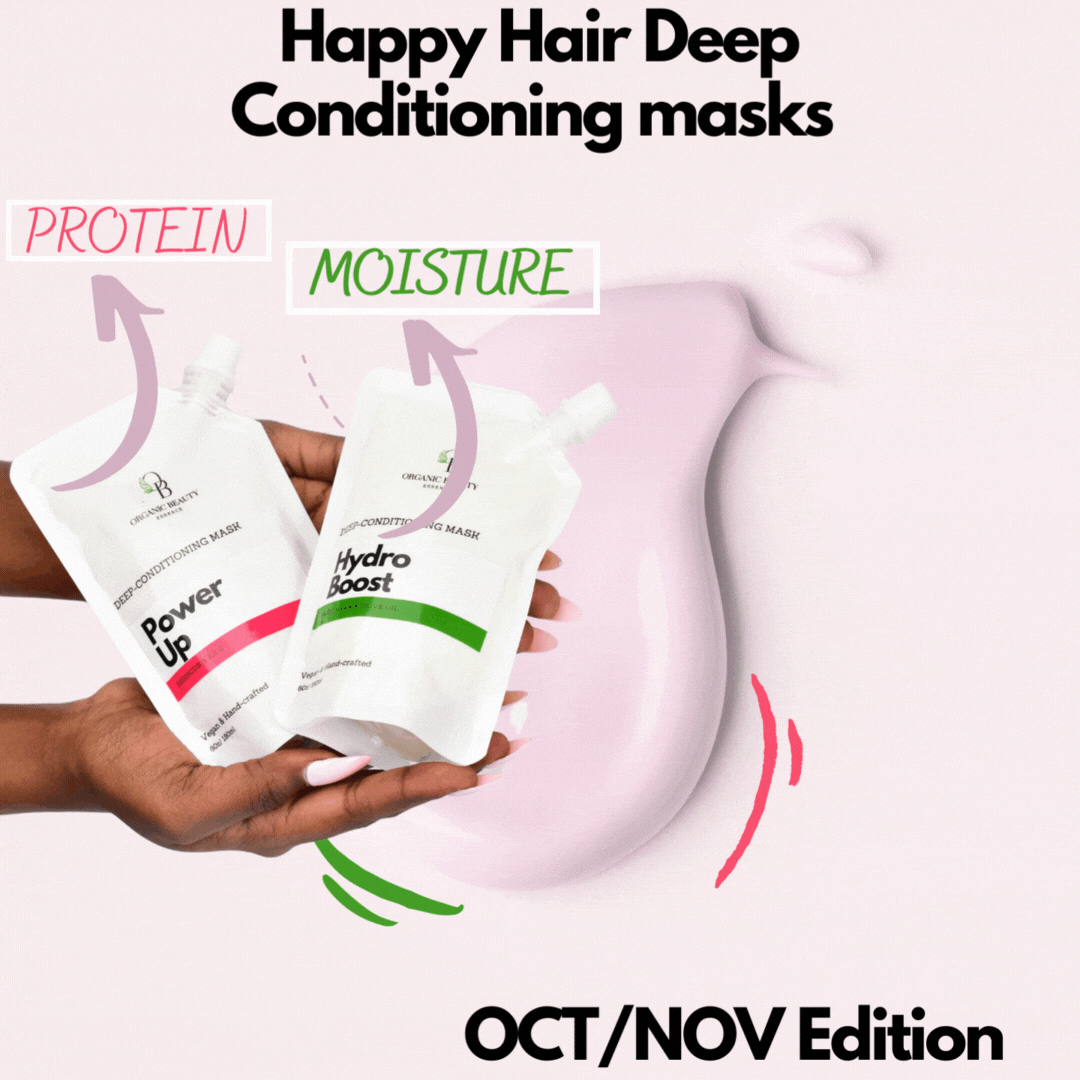 Hydroboost & PowerUp - Protein Treatment Mask and Moisture deep conditioner of the Happy Hair Box.